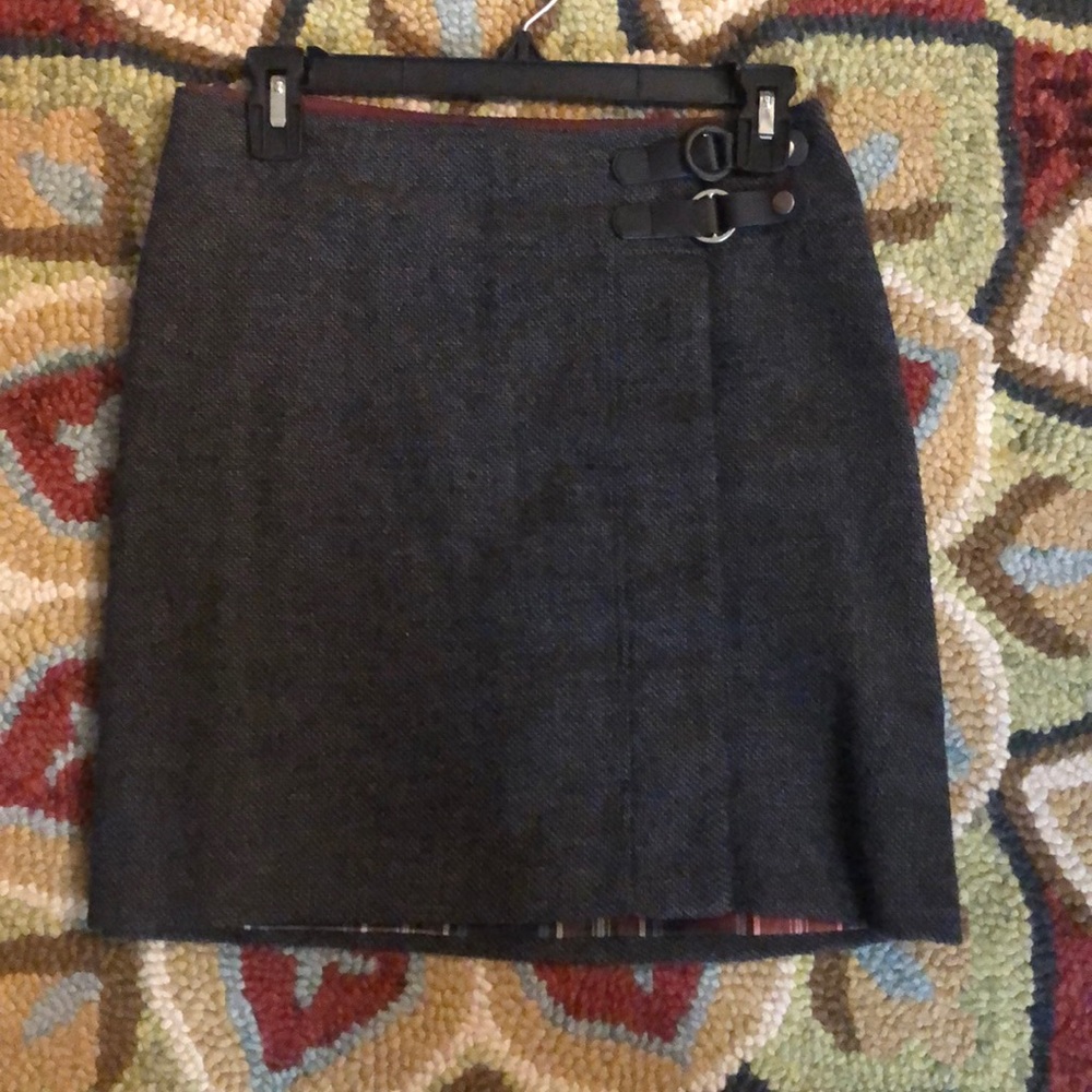 Prana Asymmetric button down wool lined skirt